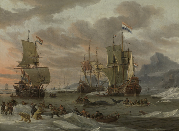 Abraham Storck, Walvisvangst in de Poolzee (ca. 1680). Bron: Rijksmuseum Amsterdam (SK-A-4102 CC0 1.0)