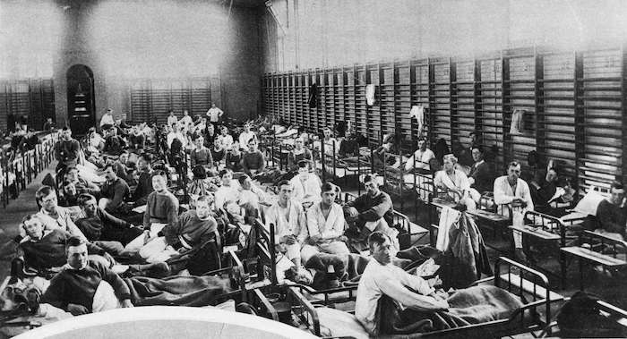 A. Anderson, Patiënten met Spaanse griep in het Zweedse regiment in Boden (1918). Bron- Wikimedia Commons (PD)