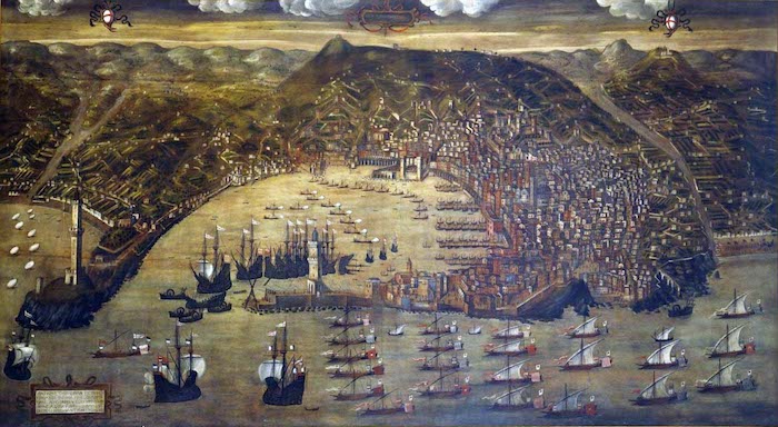 Christoforo de Grassi, View of Genoa in 1481 (1597). Bron: Wikimedia Commons (PD)