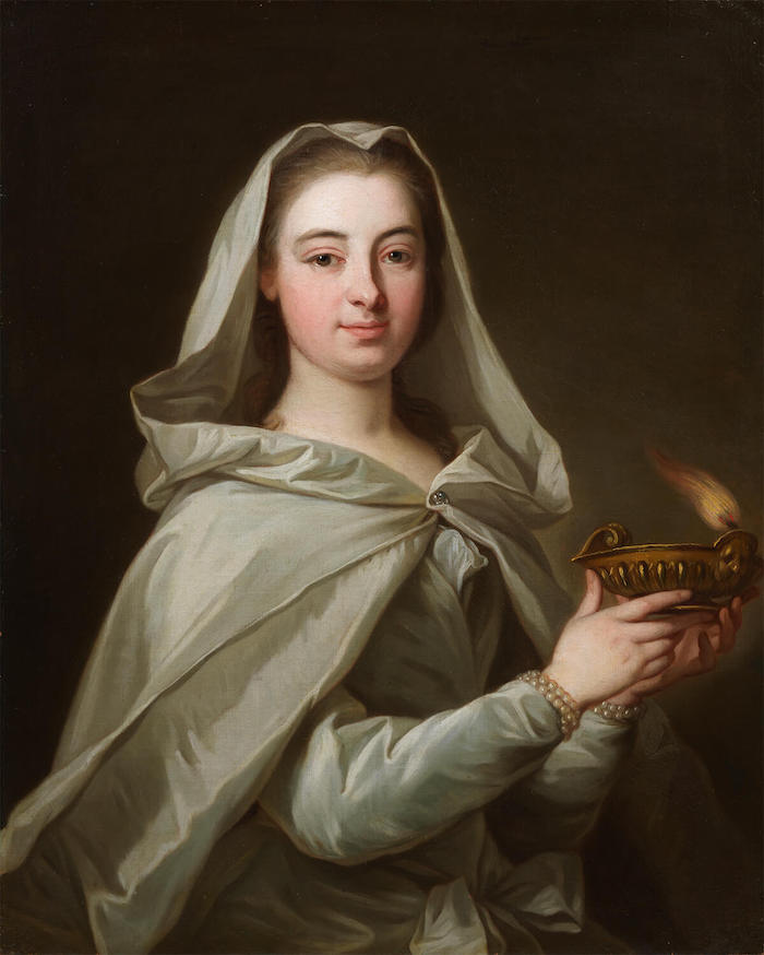 Zich laten afbeelden als Vestaalse maagd was mode in de 18de eeuw. Dit portret is van de Zweedse gravin Charlotta Fredrika Sparre (1719-1795). Donat Nonotte, Charlotta Fredrika Sparre, 1719-1795, grevinna (1741). Bron: Nationalmuseum Stockholm (NMGrh 803)