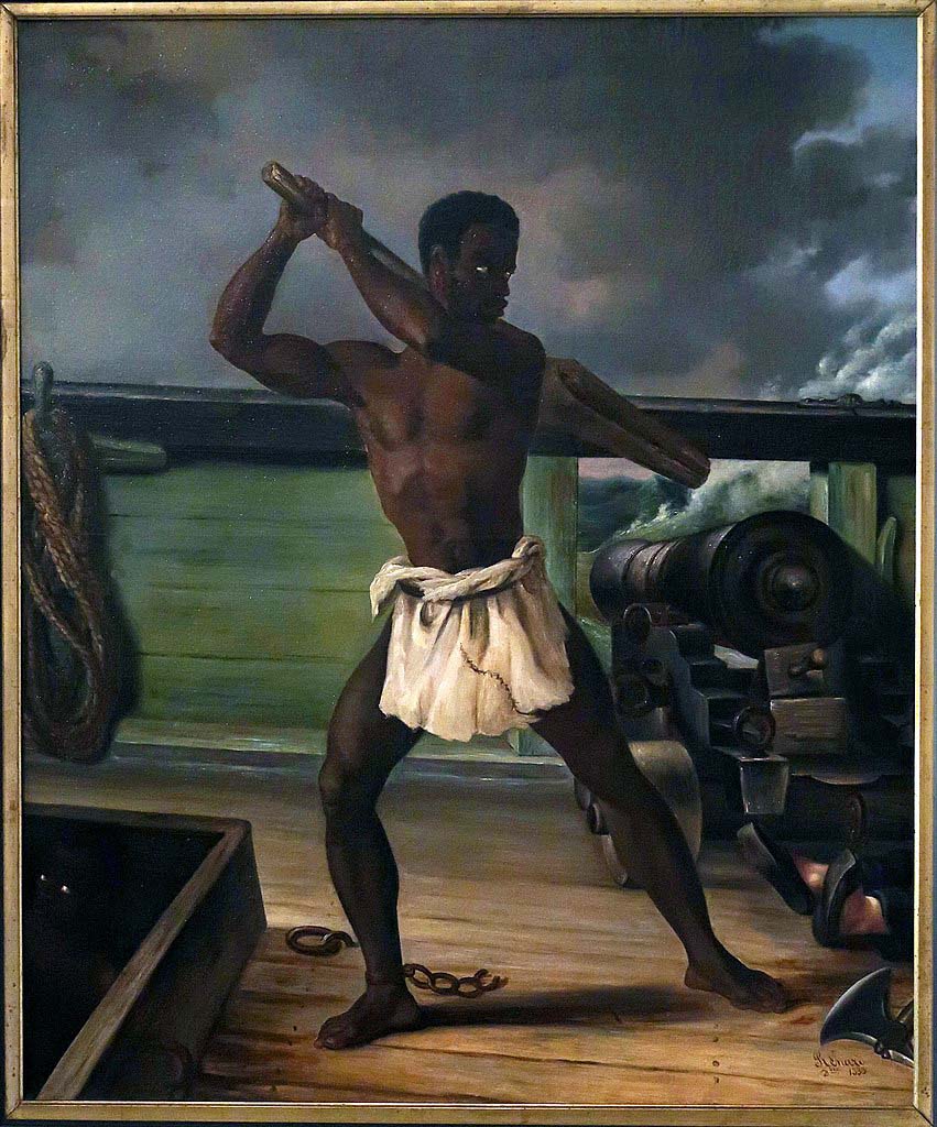 Édouard-Antoine Renard, La rébellion d'un esclave sur un navire négrier (1839). Bron: Wikimedia Commons (PD)