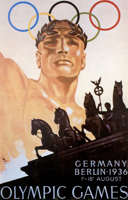 Een propagandaposter van de Zomerspelen in nazi-Duitsland. Franz Würbel, Summer Olympics in Berlin (1936). Bron: Wikimedia Commons (CC0)