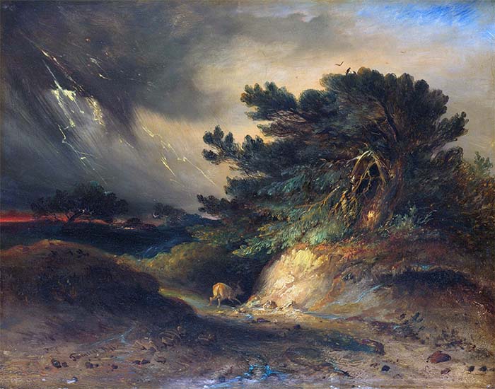 In de 19de eeuw vierde het afbeelden van onweer hoogtij, dankzij de romantiek. Johannes Tavenraat, Het onweer (1843). Bron: Rijksmuseum Amsterdam (SK-A-4926 / PD)