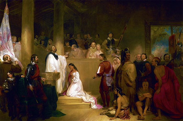 John Gadsby Chapman, Baptism of Pocahontas (1840). Bron: Wikimedia Commons (PD)
