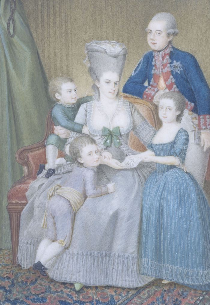 Pieter Lesage, Willem V, met zijn vrouw Wilhelmina van Pruisen en hun kinderen (1779). Bron: Rijksmuseum Amsterdam (SK-A-4335)