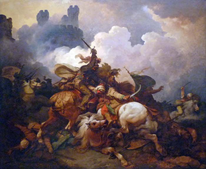 Philip James de Loutherbourg, RIchard Coeur de Lion à la bataille de Saint-Jean d'Acre (ca. 1807). Bron: Wikimedia Commons (PD)
