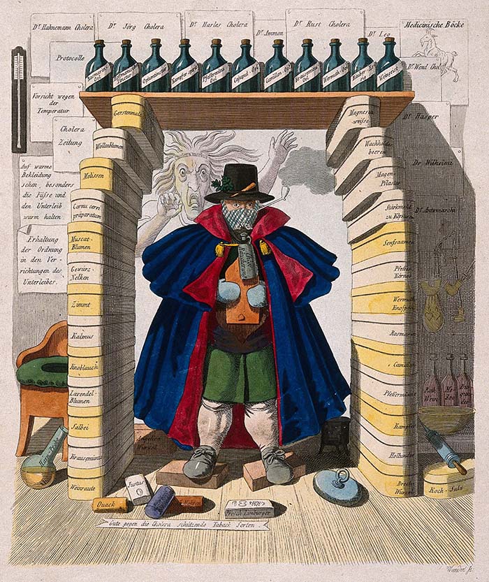 J.B. Wunder, The overabundance of useless advice concerning protection against cholera (ca. 1832) Bron: Wellcome Collection