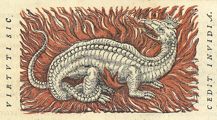 Ulrich Zasius, Mark with a crowned salamander in flames (1548). Bron: Wikimedia Commons (PD)