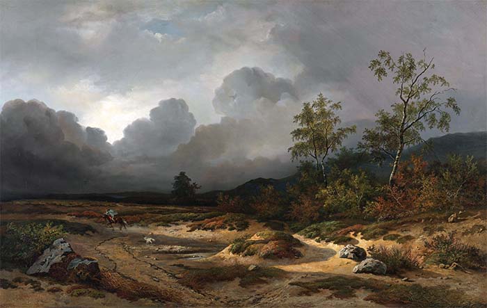 Willem Roelofs, Landschap bij naderend onweer (1850). Bron: Rijksmuseum Amsterdam (SK-A-4868 / PD)