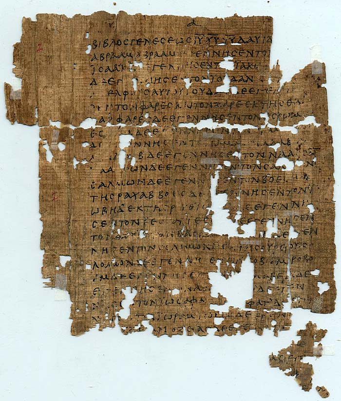 Evangelie volgens Mattheüs op papyrus (ca. 250 n.Chr.). Bron: Wikimedia Commons (public domain)