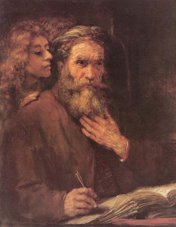 Rembrandt van Rijn, Evangelist Matteüs en de engel (1661). Bron: Wikimedia Commons (public domain)
