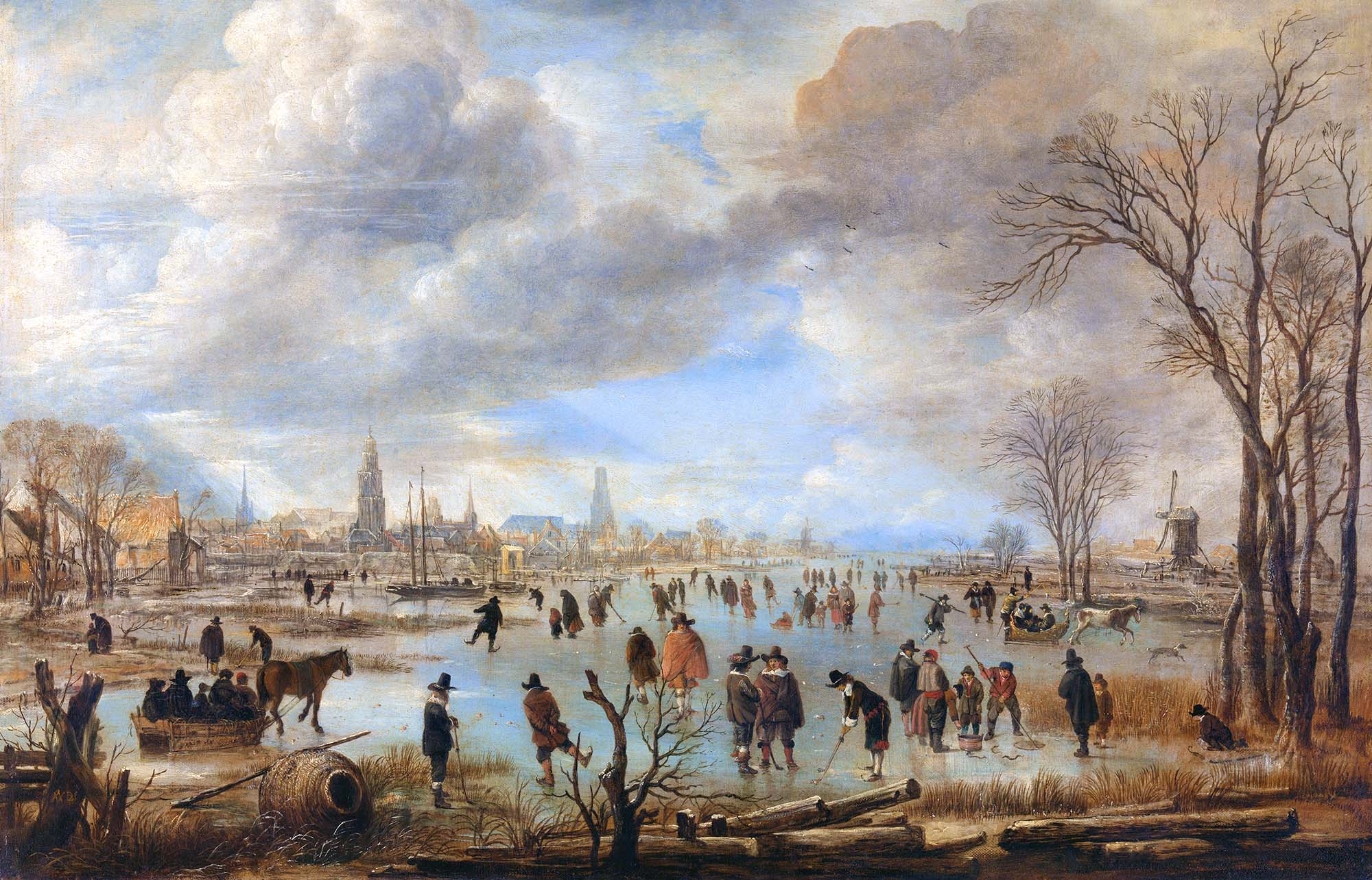 Aert van der Neer, Riviergezicht bij winter (ca.1654). Bron: Rijksmuseum Amsterdam (public domain)
