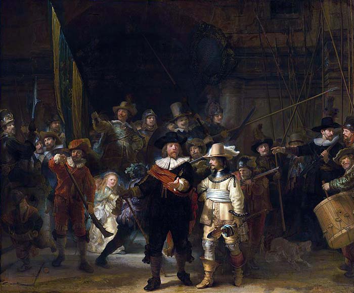 De Nachtwacht zoals we ‘m kennen. Afbeelding: Rembrandt van Rijn, De Nachtwacht (1642). Bron: Rijksmuseum Amsterdam (PD)